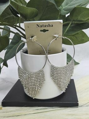 Natasha nwt silver-tone hoop earrings featuring a cascading rhinestone waterfall